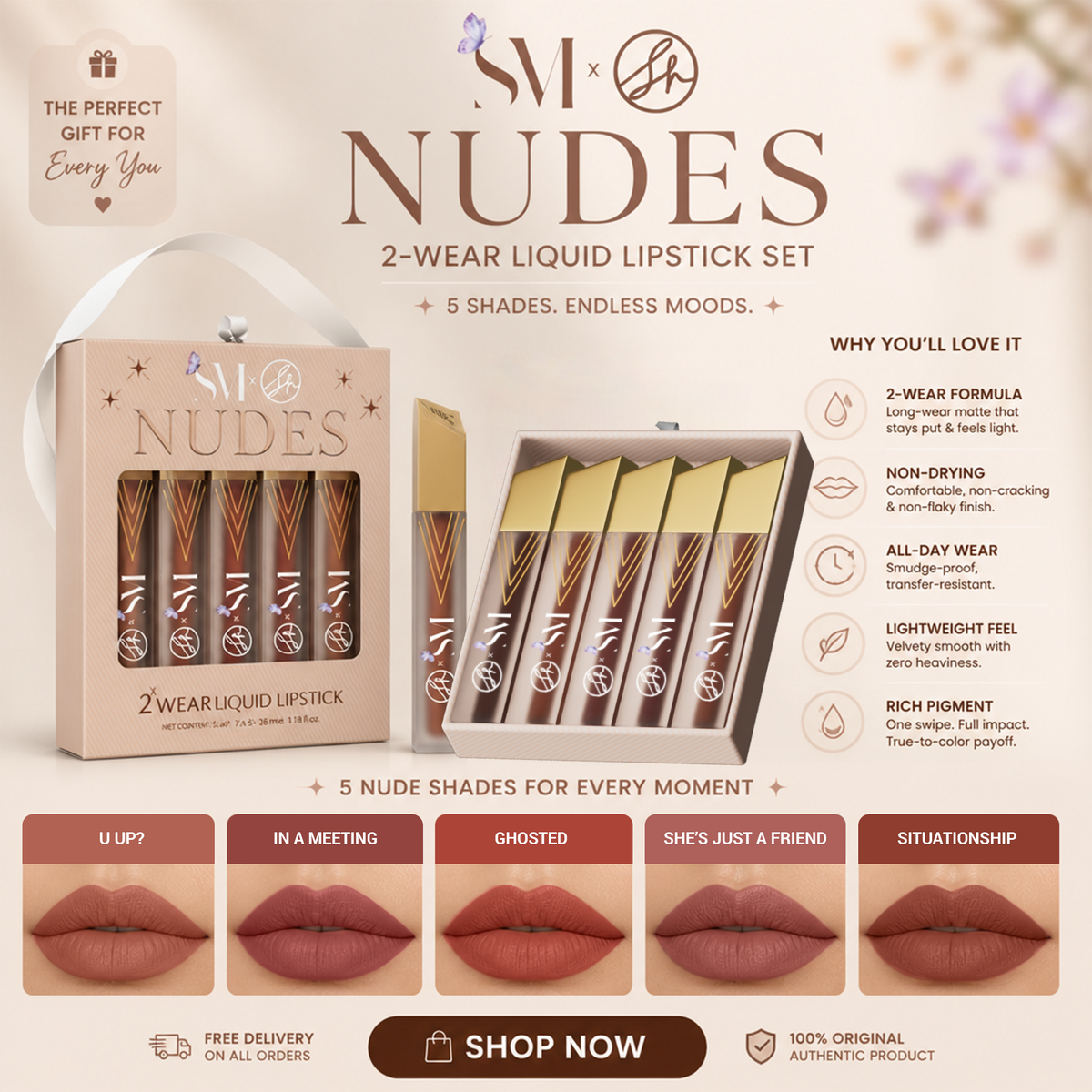 SM X SH Nudes 2x Wear Liquid Lipstick (Pack of 5)